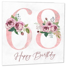 68th Birthday Card for Women - Floral 68th Birthday Cards for 68 year old woman Sixty Eight, Sixty Eighth Ladies Nan Grandma Mum Aunt Sister Mom Friend