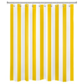 LB Yellow White Striped Shower Curtain, Simple Geometric Art, Anti-Mould, Waterproof Bathroom Curtains, Minimalist Short Polyester Fabric Bathroom Curtain with Hooks, 150 x 180 cm