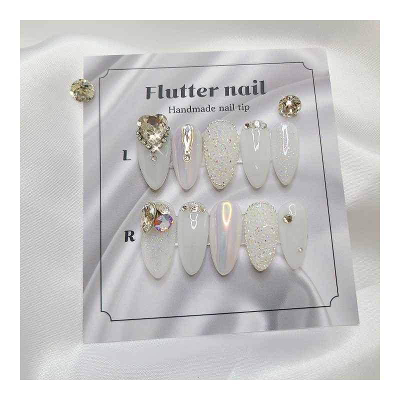 White wedding pixie handmade nail tip♀ - Stiletto / 화이트