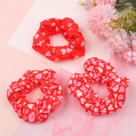 3 Pcs Valentine's Day Hair Scrunchies Valentines Heart Hair Ties Elastics Hair Band Ponytail Holder Love Lips Hair Ropes Valentines Hair Accessories for Women Girls Valentine's Day Hair Decoration