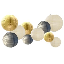 GAKA FAVOR Set of 10 Paper Lanterns Gold/Silver/White, Hanging Decoration Paper Lanterns Decoration, Paper Lanterns for Wedding, Christening, Birthday, Communion, Valentine's Day, Mother's Day Party