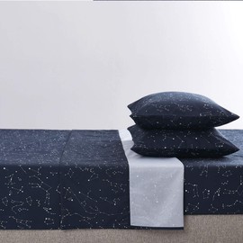 Wake In Cloud - Constellation Sheet Set, Navy Blue with White Space Stars Pattern Printed, Soft Microfiber Bedding (4pcs, King Size)