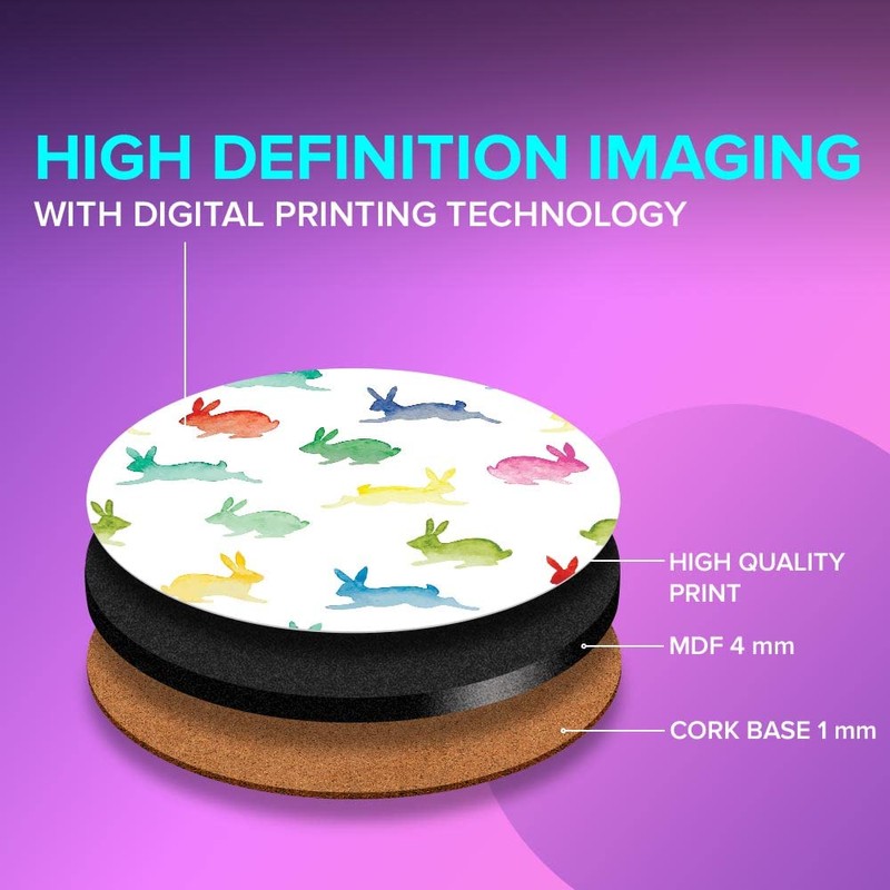 1 x Round Jumbo Size Coaster 12cm Colourful Rabbits Pattern