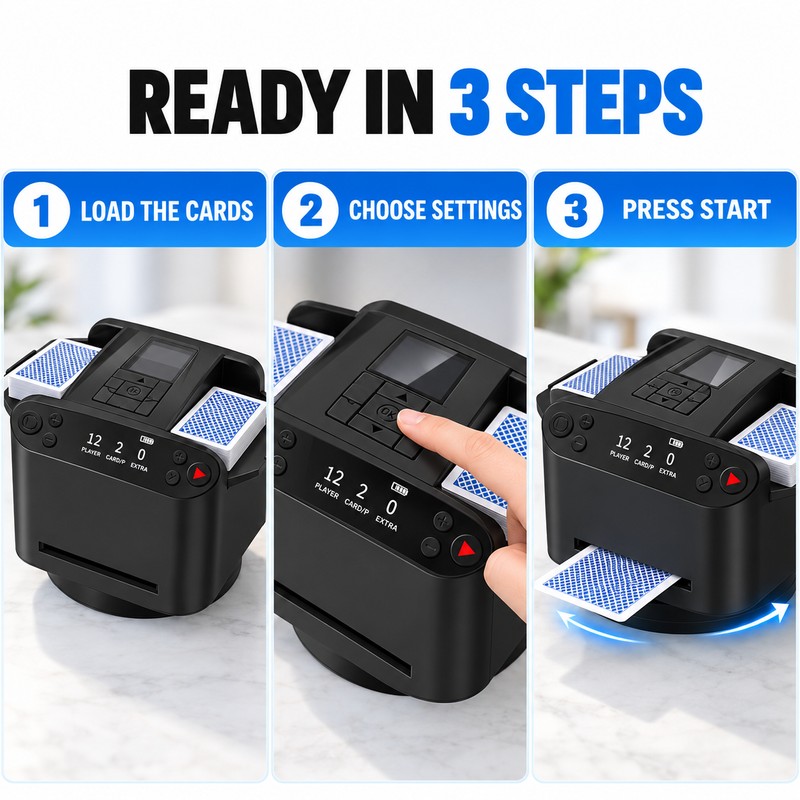 360° Automatic Card Shuffler and Dealer, 5200mAh Rechargeable Poker Dispenser