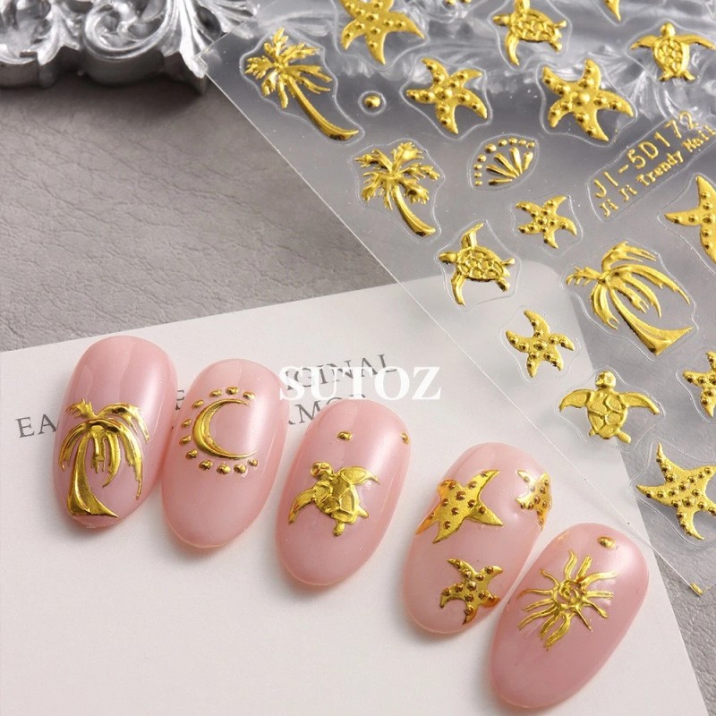 Unbranded Gold Ocean Starfish Turtle Sun Palm Tree 5D Nail