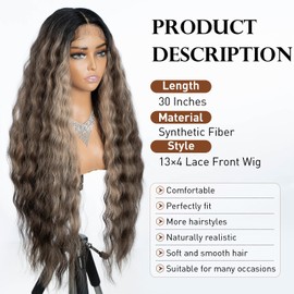 Joedir Lace Front Perücken für schwarze Frauen 13x4 Lace Frontal Perücken Vorgezupft mit Babyhaar Lang gewellt frei Teil Perücke Hohe Temperatur Synthetische Perücken für Frauen 76 CM Highlights Farbe