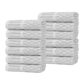 Superior Juno Viscose Cotton Blend Medium Weight Small Towels, for Kitchen, Bathroom, Shower, Spa, Plush, Quick Dry, Ultra-Soft Essentials, Border Detail, Face Towels Washcloths, Set of 12, Platinum