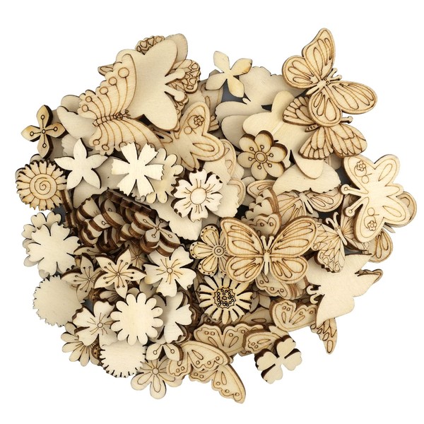 quiodok 200 pezzi Di legno Naturale Artigianato in legno Foglie Di Fiori Artigianali Farfalla Artigianato Fette Di legno Tag Abbellimenti Ornamenti Per Feste Fai Da Te
