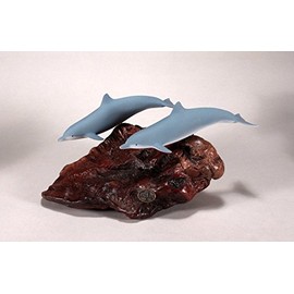 Dolphin Duo Sculpture from John Perry Airbrushed 5in Long on Burl Wood