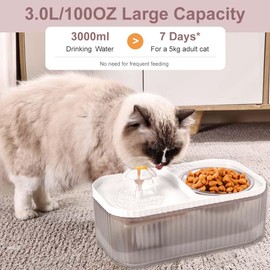 Marchul Cat Water Fountain and Stainless Steel Food Bowl, 100oz/3L Super Quiet Automatic Pet Water Dispenser with Smart Pump and 3 Replacement Filters for Cats and Small Dogs, White