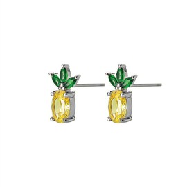 20g Pineapple CZ Small Stud Earrings for Women Teen Girls Dainty Minimalist 925 Sterling Silver Mini Cartilage Tragus Crystal Green Yellow Colorful Fruit Studs Piercing Gifts for Daughter Sister Xmas