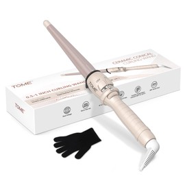 ToMe Curling Wand, Professional Ceramic 1/2-1 Inch Tapered Hair Curling Iron, Adjustable Temperature with 12 Heat Setting (180 to 410F), Dual Voltage Instant Heating Hair Wand Curler for All Hair Type