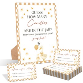Goose Guess How Many Candies Are In The Jar Game, Pack of 1 Wooden Tabletop Sign with Stand and 50 Guessing Cards, Goose Baby Shower Game, Gender Reveal Party Decorations - KA13