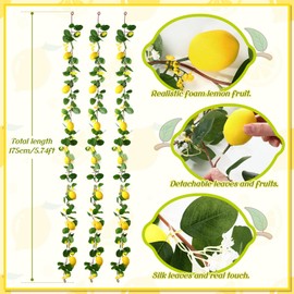 3 Pcs Finecheer 5ft Artificial Lemon Garland Spring Summer Fruit Vines Garland Fake Lemon Party Decorations with Battery Powered Light for Home Door Wall Mantel Wedding Kitchen Table (Stylish Style)