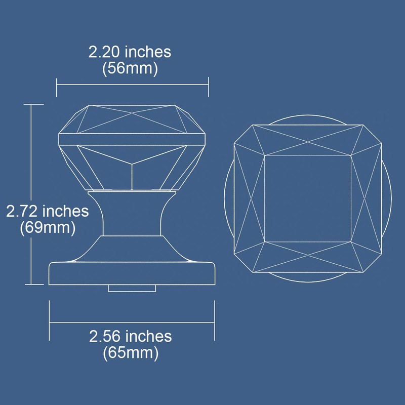 Dummy Princess Cut Crystal Door Knobs Polished Chrome Round Rosette