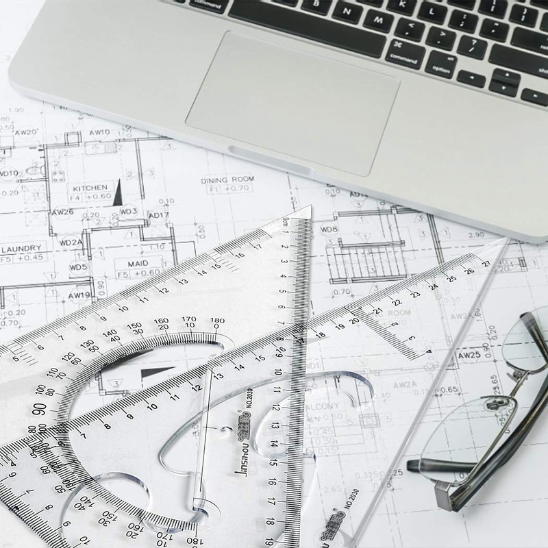 Jimjis Triangle Ruler, 11.8 inches (30 cm), Drafting Set, Large,