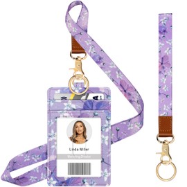 Azrra ID Badge Holder with Lanyards, ID Badge Card Holder with 1 Clear ID Window, 4 Credit Card Slots Includes a Detachable Neck Lanyard and Wrist Lanyard with 2 Key Rings