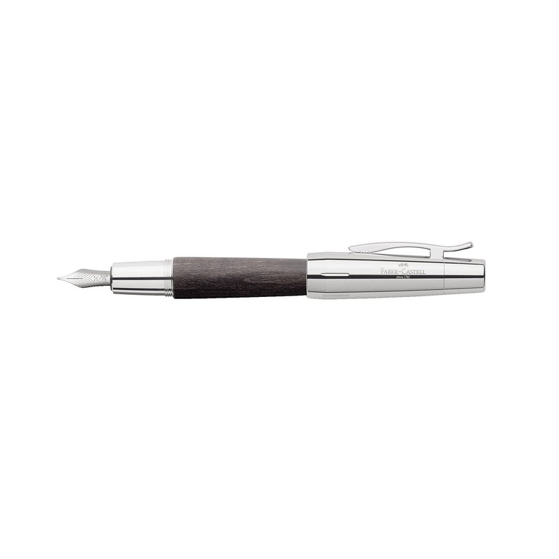 Faber E-Motion F Fountain Pen Black Wood and Chrome
