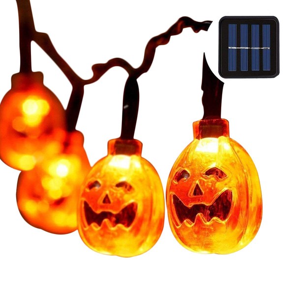 Senmao Home Decor Solar Halloween Lights with led Pumpkin Light,Jack o Lantern Light 33ft 50LEDs,Orange Halloween Lights Outdoor for Patio, Garden,Parties