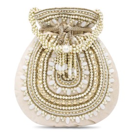 Aheli Cream Potli Bags Gift for Women Evening Bag Clutch Ethnic Bride Purse with Drawstring