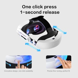 Head Strap for Oculus Meta Quest 3/3S with Battery, Adjustable VR Accessories with One-Click Fit, Rear Cushion Dial, 2–4H Playtime, VR Head Strap Reduce Facial Stress for Gaming Comfort