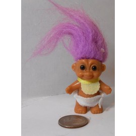Russ Light Purple Hair Troll Baby Doll in Diaper and Bib 2" Tall