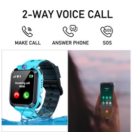 Puhiuyoi GPS Smartwatch Children, Waterproof Children's Smartwatch with GPS and Phone Call Function SOS Game Voice Chat Alarm Clock School Mode Smart Watch Children's Watch Gift for Boys Girls Student