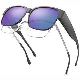 LianSan Polarized Over Glasses Sunglasses for Women Men - Warp Around Fit Over Sunglasses with UV Protection Fit Over Shades(Black Frame/Blue Lenses)