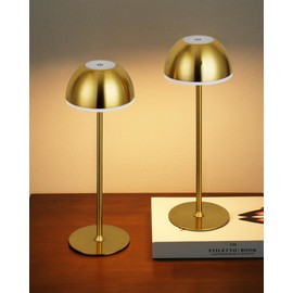 EZVALO Cordless LED Table Lamps, Portable Rechargeable Battery Operated Desk Lamp with 3-Color Stepless Dimming Touch Control Use for Restaurant, Bedroom, Outdoor, Patio, and Nightlight(Gold, 2-Pack)