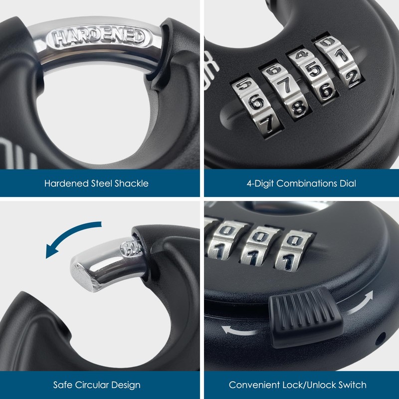HOX Combination Lock, 4 Digit Disc Padlock with 3/8 Inch