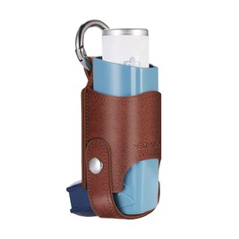 MEDMAX Asthma Inhaler Holder PU Leather Protective Travel Handy Mini Holster, Lightweight Carrying Case with Carabiner Clip, Inhaler Not Included (Case Only), Brown