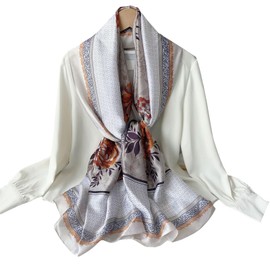 WEIGEER Silk Scarf for Women - Chiffon Stole, Neckerchief, Headscarf, Lightweight Hijab, Belt, Vintage Bridal Veil, Muslim Scarf, Floral Pattern, Christmas Scarf, Brey-g