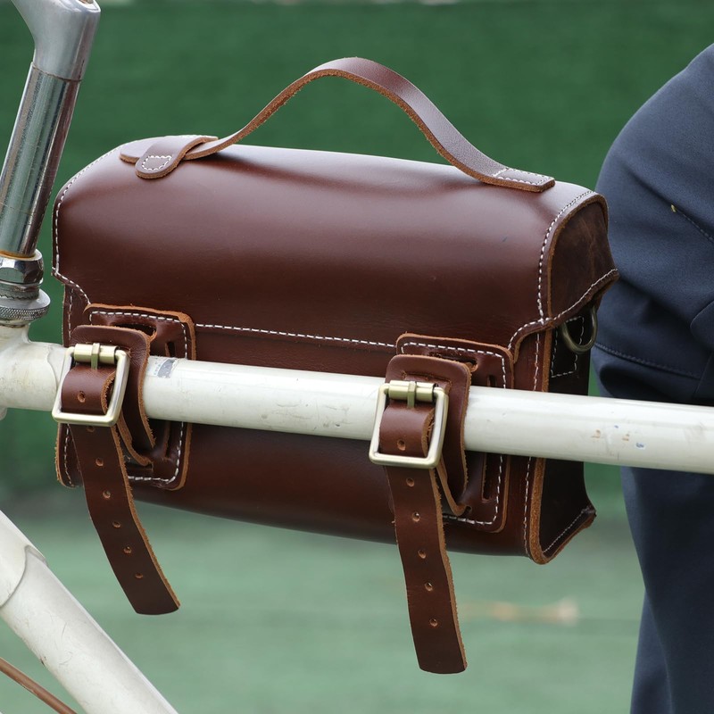 TOURBON Retro Bike Handlebar Bag Genuine Leather Bicycle Rear Saddle