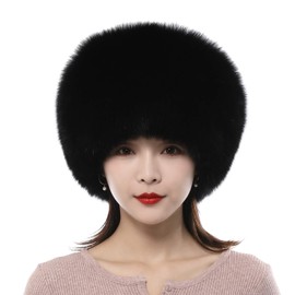 Valpeak Real Fur Hats for Women Winter Russian Fox Fur Hat Fluffy Fuzzy Furry Tail Outdoor Cold Weather (Black) …