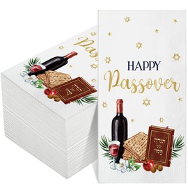 Crtiin Crtiin 100 Pcs Happy Passover Napkins Jewish Festival Lunch Napkins Holiday Passover Beverage Napkins 3 Ply Paper Disposable Napkins for Home Family Dinner Party Supplies Decorations, 13 x 15.8 Inch