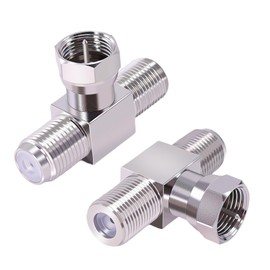 CNARIO 2pcs F Type Splitter 3 Way Connector F Male to Dual F Female Coaxial Connector 2 in 1 Out FAdapter for TV Video VCR Antenna TV Cable Satellite Tuner Antenna Television
