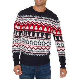 NOROZE Men's Christmas Jumper Reindeer Stag Nordic Polar Bear Festive Unisex Xmas Jumpers (XXL, Hoho Snowman Penguin Navy)