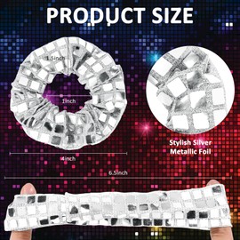 CIEHER 12 Pack Disco Hair Scrunchies Disco Accessories Metallic Silver Hair Accessories for 80s 90s Disco Bday Decor Bachelorette New Year - Silver