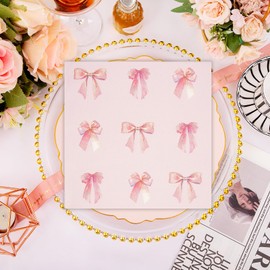 50 Pcs Pink Bow Napkins Party Supplies Decorations, 6.5Inch Pink Paper Luncheon Cocktail Napkins Disposable Tableware Supplies for Coquette Girls Birthday Bridal Engagement Baby Shower Tea Party