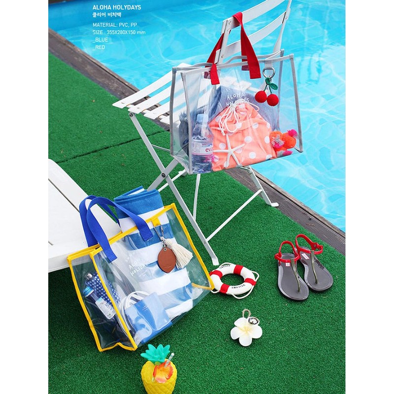 2 PC/SET 夏のハンドヘルドビーチバッグPVC透明な水泳バッグ ハンドヘルドビーチバッグ ポータブル衣料品保管バッグ 旅行ハンドバッグ