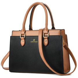 KURGOOL Handbags Purses for Women, Trendy Leather Dual-tone Tote Purse, Designer Handbag Shoulder Bag Top Handle Satchel Bags (Black & Brown)