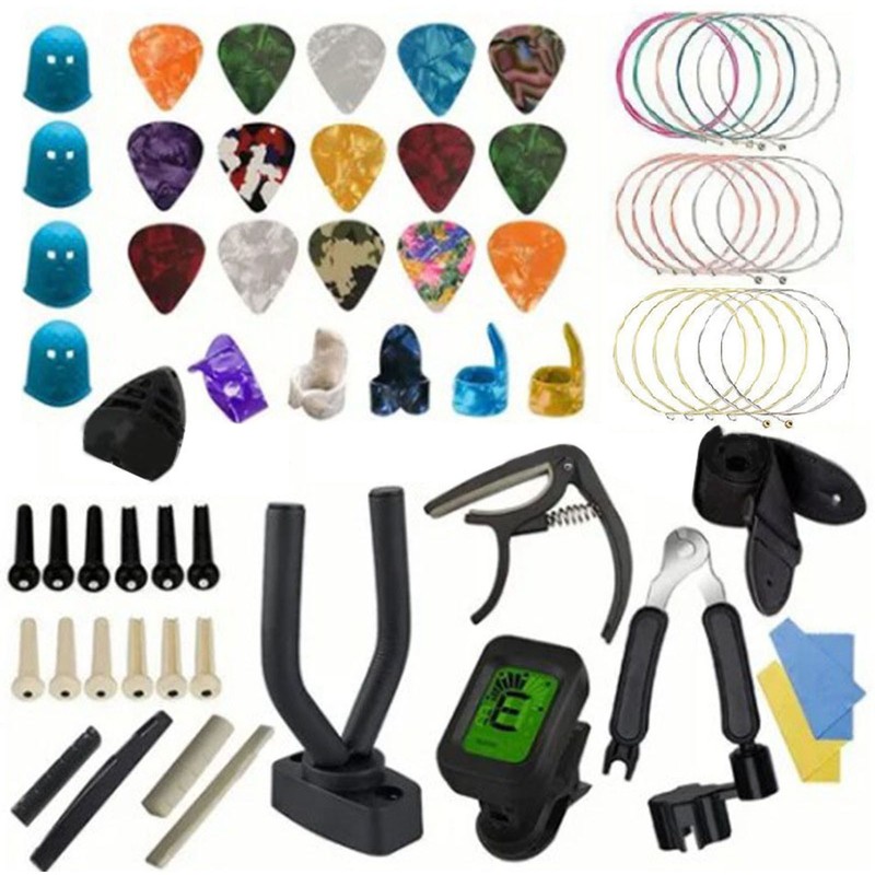 66Pcs Guitar Accessories Kit Tuner Capo Pick Bracket Repair Tools