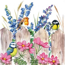 20-ct 13x13 Valentine's Napkins Pretty Bird Flower Napkins Bird Napkins for Decoupage Mother's Day Napkins Decorative Decoupage Floral Napkins Floral Paper Napkins Lunch Cocktail Napkins Fence