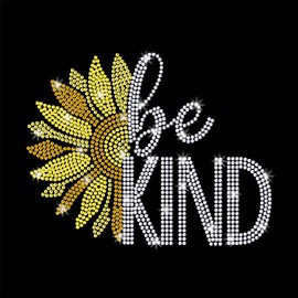 GOMAKERER 1 Pc Be Kind Rhinestone Iron on Hotfix Transfer Decal, Bling DIY Patch Clothing Repair Applique T-Shirt Vest Shoes Hat Jacket Decor Clothing DIY Accessories