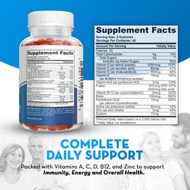 Astramax Adult Multivitamin Gummies, Orange Cherry Strawberry Flavors, Gluten Free, Vegetarian Formula, 45-90 Day Supply, Essential Vitamins with A, C, D, Zinc, and B-12