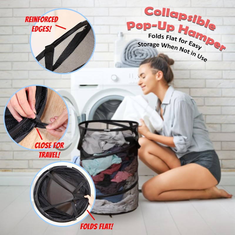 Pop Up Hamper for Laundry Mesh Collapsible Laundry Basket |