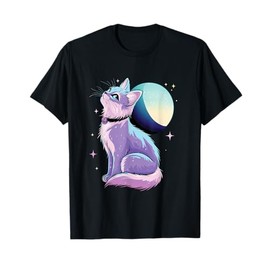 Pastel Goth Cutecore Cat Moon - Cute Pink Black Purple T-Shirt for Men Women Kids