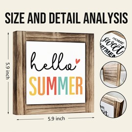 Hello Summer Sign, Wood Box Sign Desk Decor, Front Door Decoration for Shelf, Colorful Summer Decoration Signs for Home, Farmhouse Home Decors, Rustic Tabletop Decor Signs 5.9×5.9inches