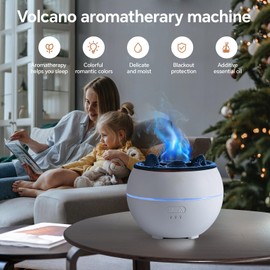 VANOVEI Volcano Aromatherapy Machine, 360ml Aromatherapy Diffuser, 7 Colors of Flame Light and Auto-Off Function, 2 Brightness Modes Humidifier, Suitable for Room, Office and Gym, White