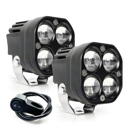 2PC Motorcycle LED Auxiliary Lights White/Amber Strobe with Switch Wire Offroad Work Lights for Harley Davidson Honda Kawasaki Suzuki Yamaha,GMC Savana Jeep ATV UTV Car Trucke Car,Forklifts Boat etc